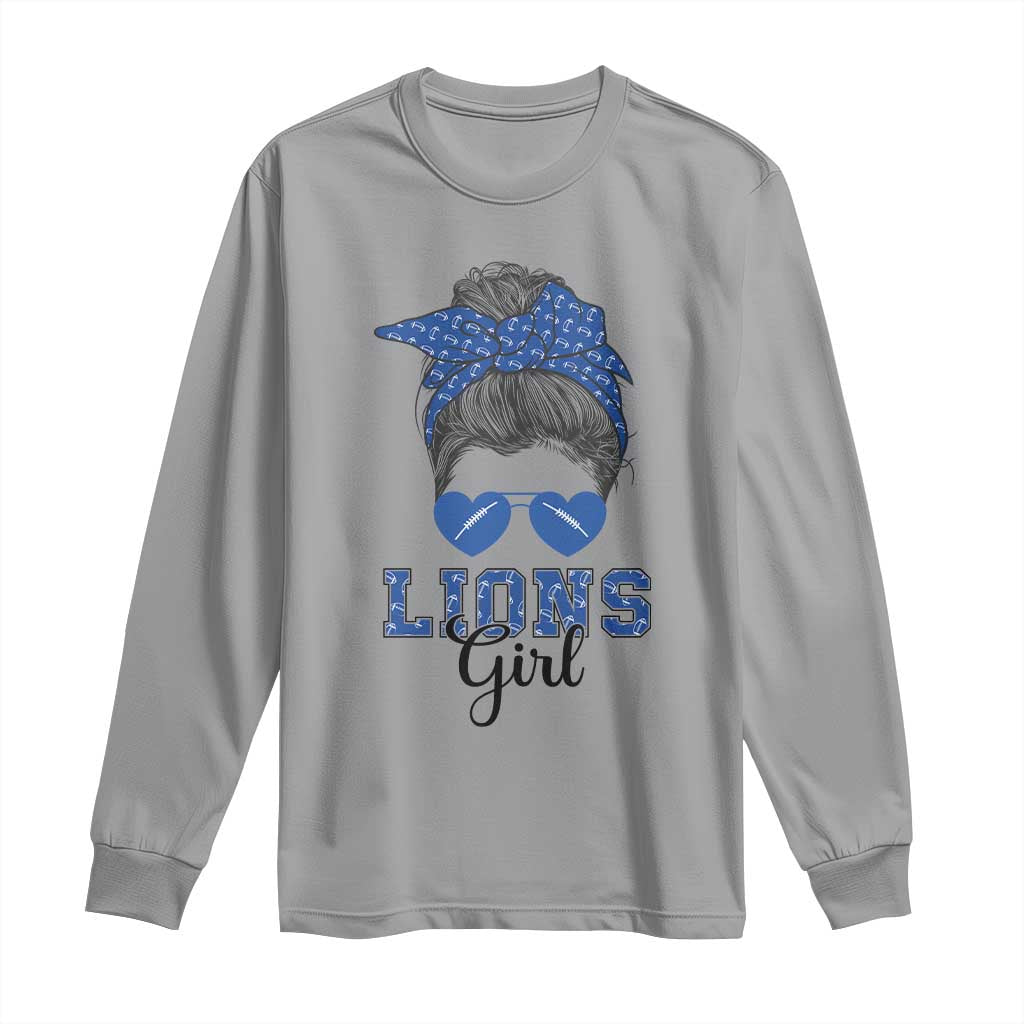 Lions Girl Messy Bun Long Sleeve Shirt Funny Sports Fan Team TS02 Sport Gray Print Your Wear