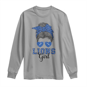 Lions Girl Messy Bun Long Sleeve Shirt Funny Sports Fan Team TS02 Sport Gray Print Your Wear