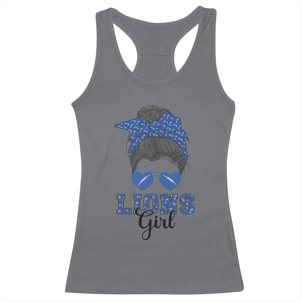 Lions Girl Messy Bun Racerback Tank Top Funny Sports Fan Team TS02 Charcoal Print Your Wear