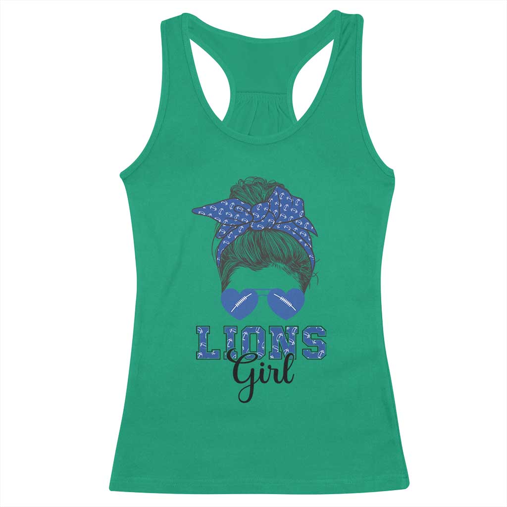 Lions Girl Messy Bun Racerback Tank Top Funny Sports Fan Team TS02 Irish Green Print Your Wear