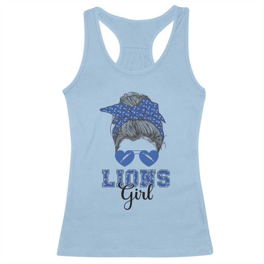Lions Girl Messy Bun Racerback Tank Top Funny Sports Fan Team TS02 Light Blue Print Your Wear