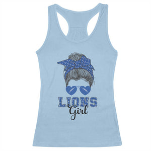 Lions Girl Messy Bun Racerback Tank Top Funny Sports Fan Team TS02 Light Blue Print Your Wear