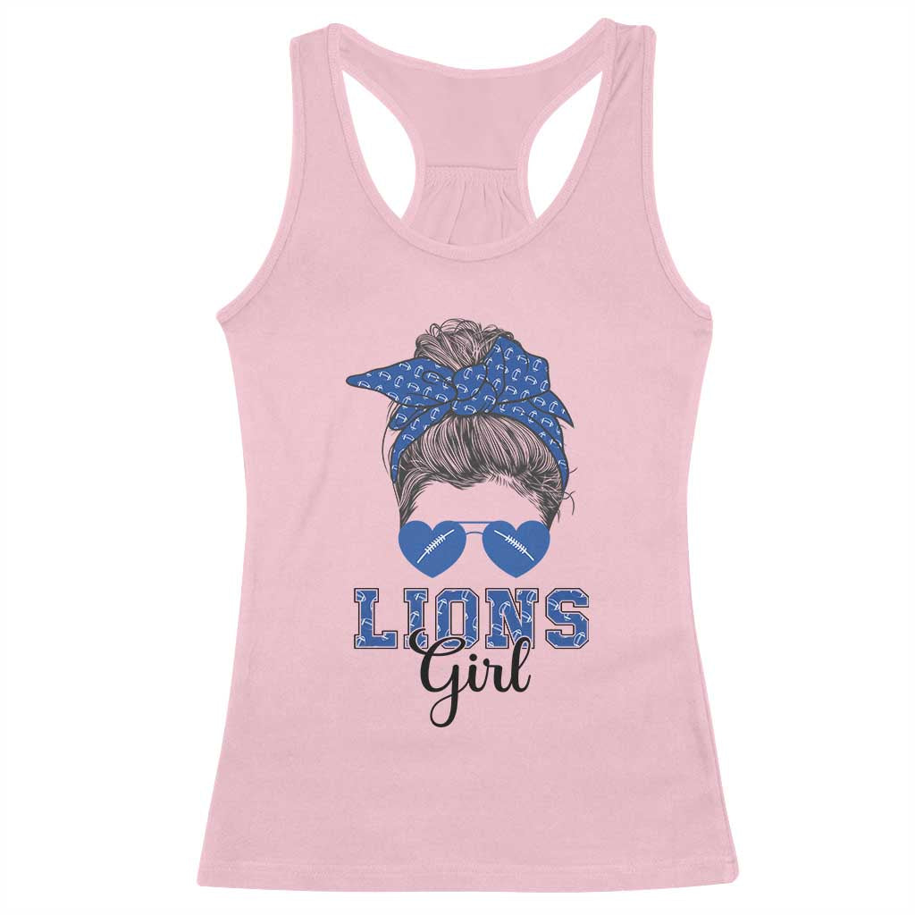 Lions Girl Messy Bun Racerback Tank Top Funny Sports Fan Team TS02 Light Pink Print Your Wear