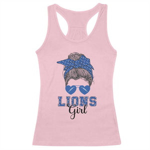 Lions Girl Messy Bun Racerback Tank Top Funny Sports Fan Team TS02 Light Pink Print Your Wear
