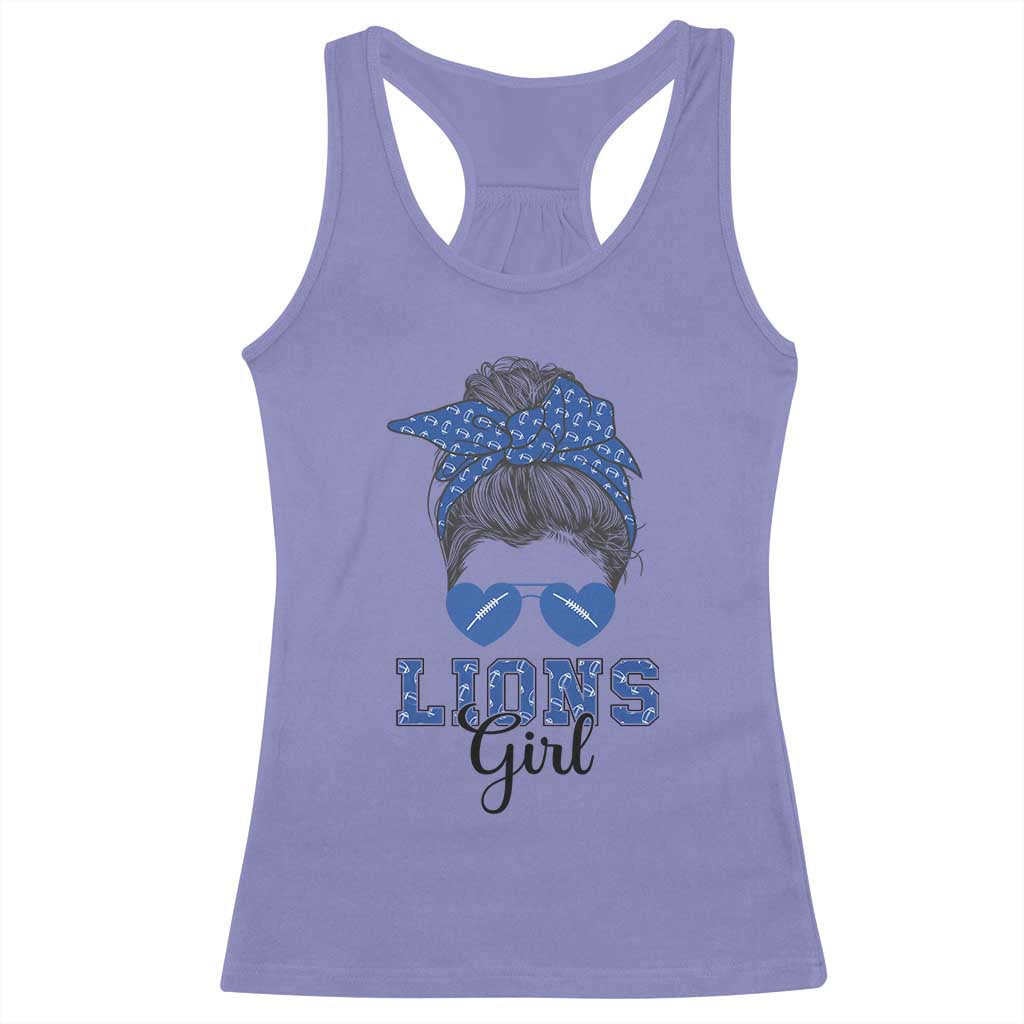 Lions Girl Messy Bun Racerback Tank Top Funny Sports Fan Team TS02 Violet Print Your Wear