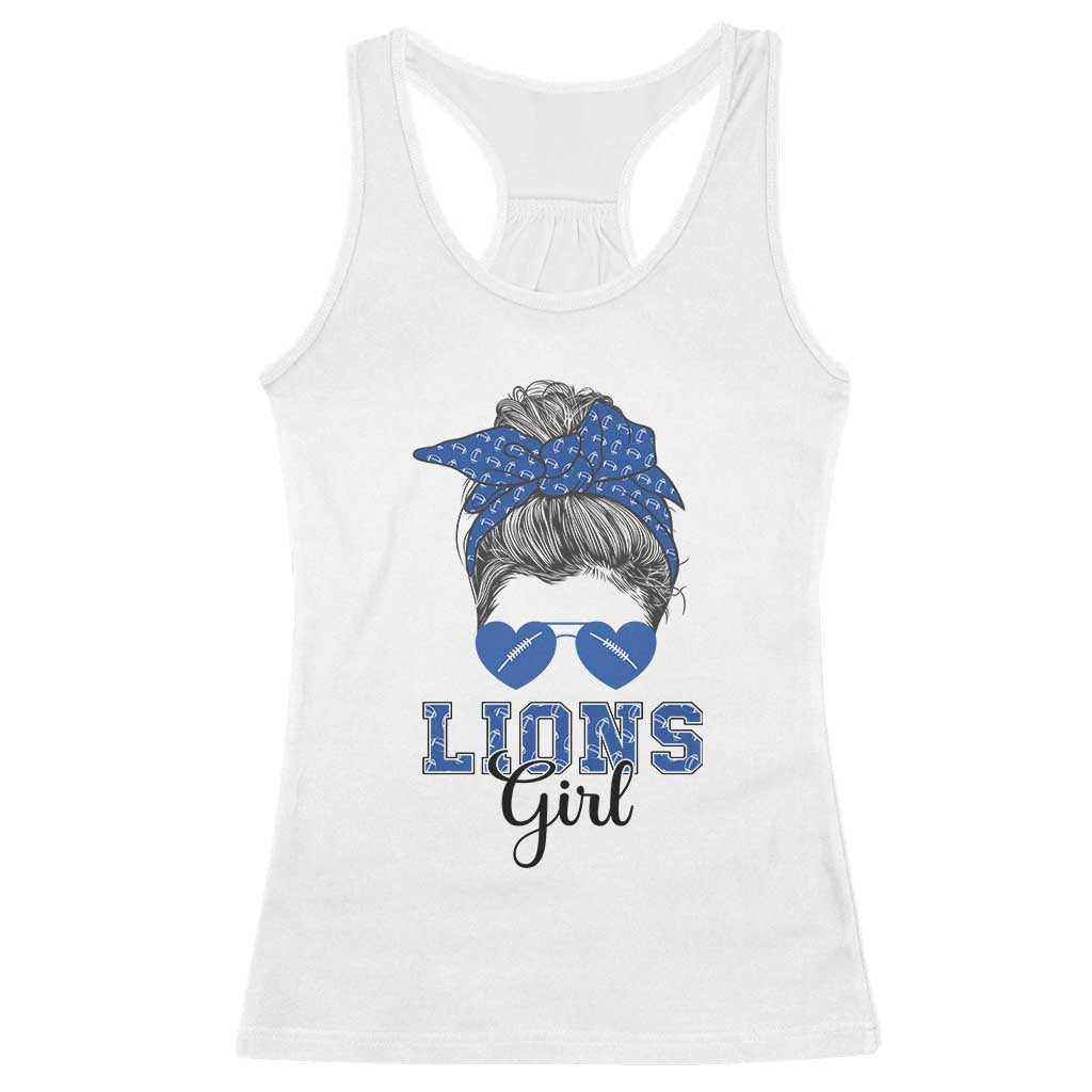 Lions Girl Messy Bun Racerback Tank Top Funny Sports Fan Team TS02 White Print Your Wear