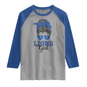 Lions Girl Raglan Shirt Messy Bun Funny Sports Fan Team TS02 Sport Gray Royal Print Your Wear