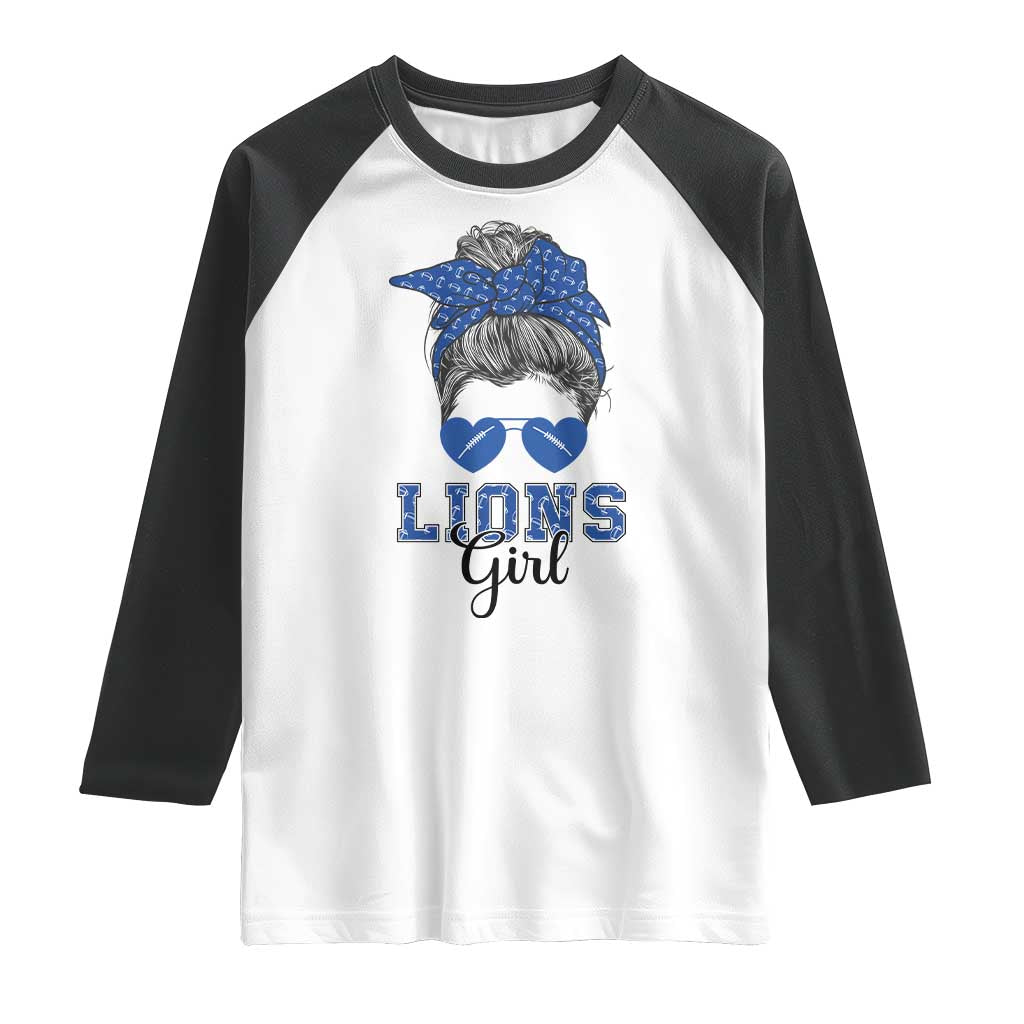 Lions Girl Raglan Shirt Messy Bun Funny Sports Fan Team TS02 White Black Print Your Wear