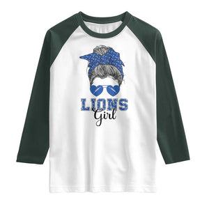 Lions Girl Raglan Shirt Messy Bun Funny Sports Fan Team TS02 White Dark Forest Green Print Your Wear
