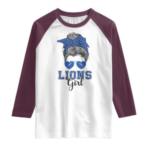 Lions Girl Raglan Shirt Messy Bun Funny Sports Fan Team TS02 White Maroon Print Your Wear