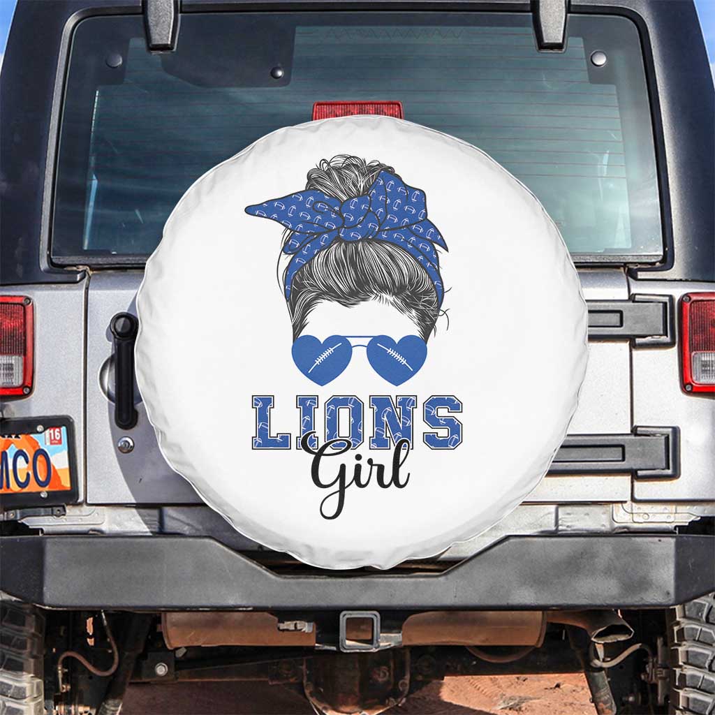 Lions Girl Spare Tire Cover Messy Bun Funny Sports Fan Team TS02 No hole White Print Your Wear