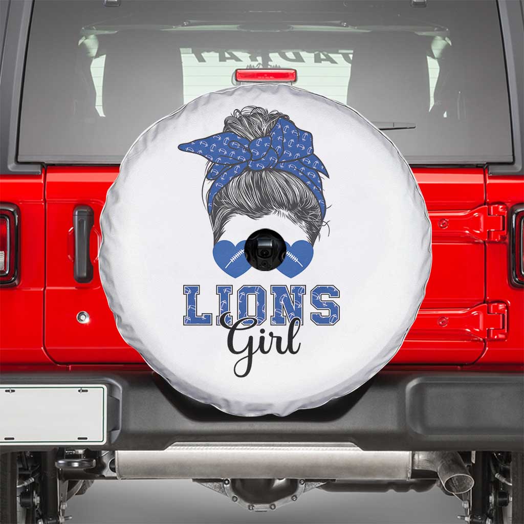 Lions Girl Messy Bun Spare Tire Cover Funny Sports Fan Team TS02 White Print Your Wear