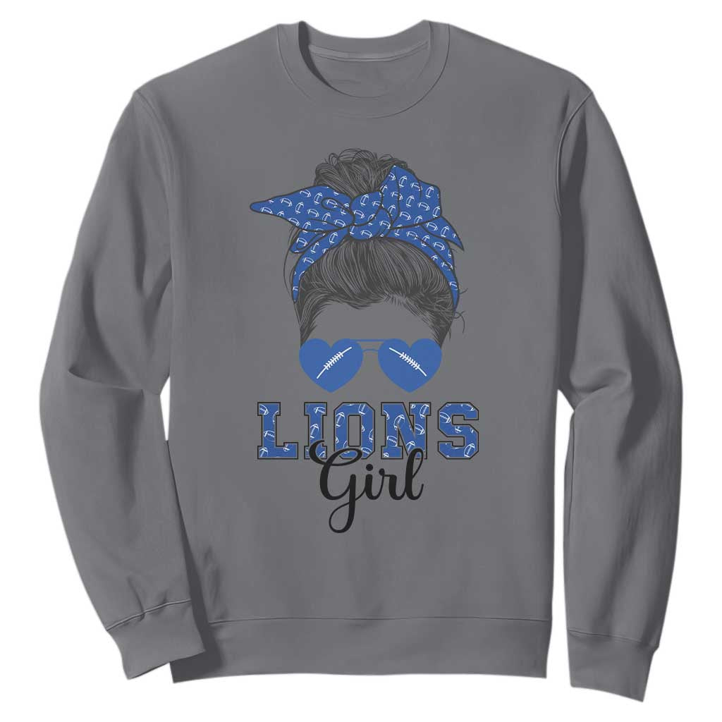 Lions Girl Messy Bun Sweatshirt Funny Sports Fan Team TS02 Charcoal Print Your Wear