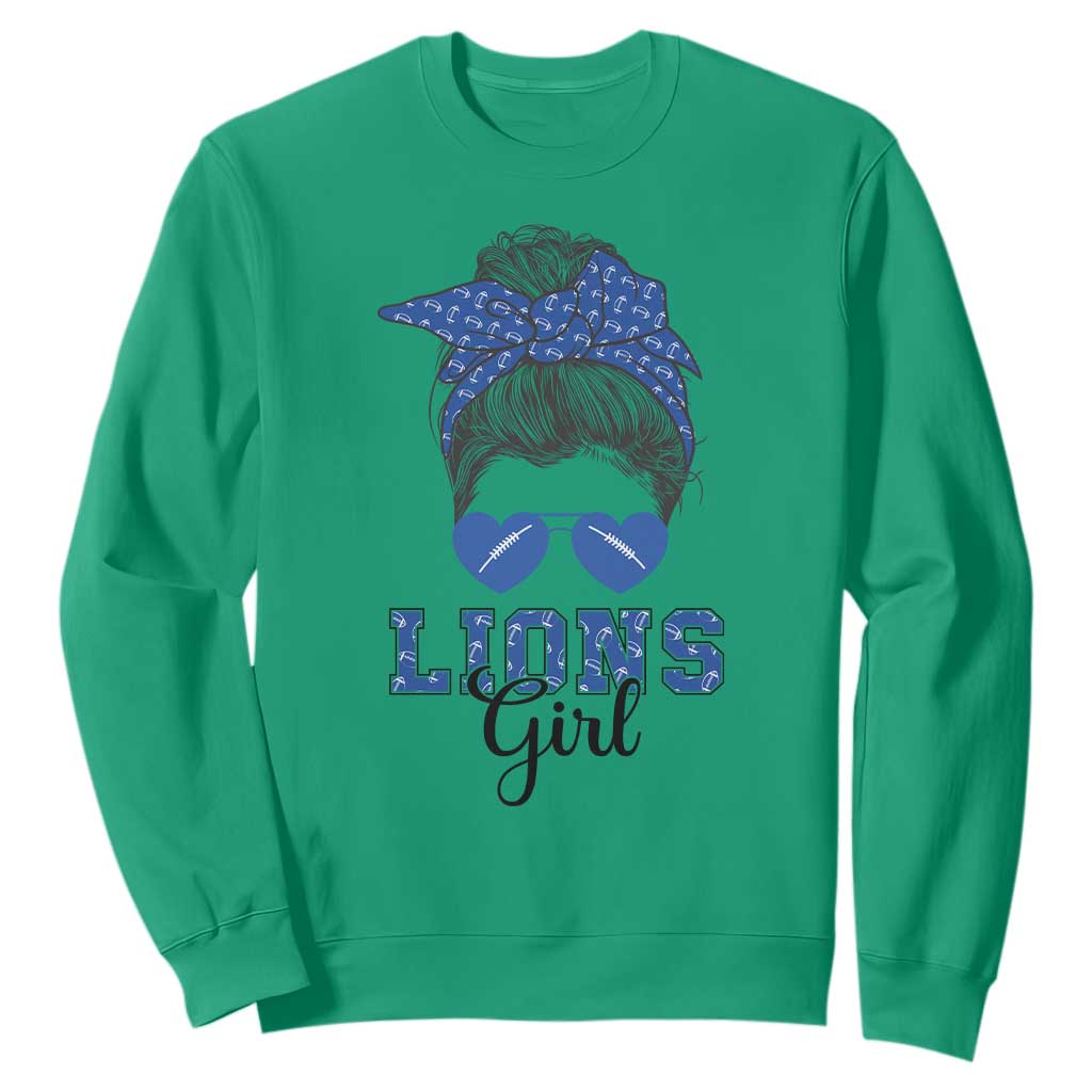 Lions Girl Messy Bun Sweatshirt Funny Sports Fan Team TS02 Irish Green Print Your Wear