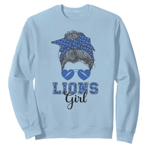 Lions Girl Sweatshirt Messy Bun Funny Sports Fan Team TS02 Light Blue Print Your Wear
