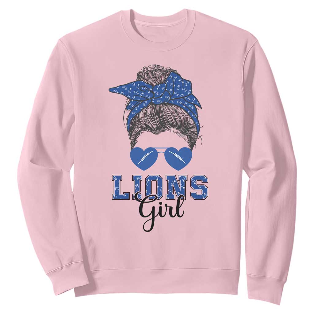 Lions Girl Messy Bun Sweatshirt Funny Sports Fan Team TS02 Light Pink Print Your Wear