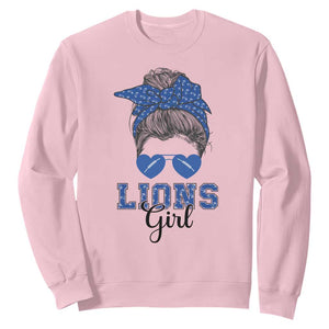 Lions Girl Messy Bun Sweatshirt Funny Sports Fan Team TS02 Light Pink Print Your Wear