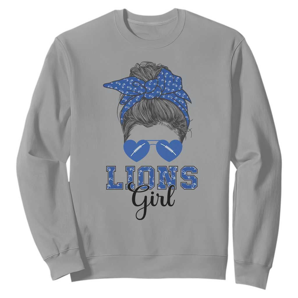 Lions Girl Messy Bun Sweatshirt Funny Sports Fan Team TS02 Sport Gray Print Your Wear