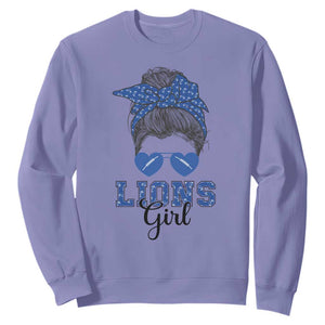 Lions Girl Messy Bun Sweatshirt Funny Sports Fan Team TS02 Violet Print Your Wear