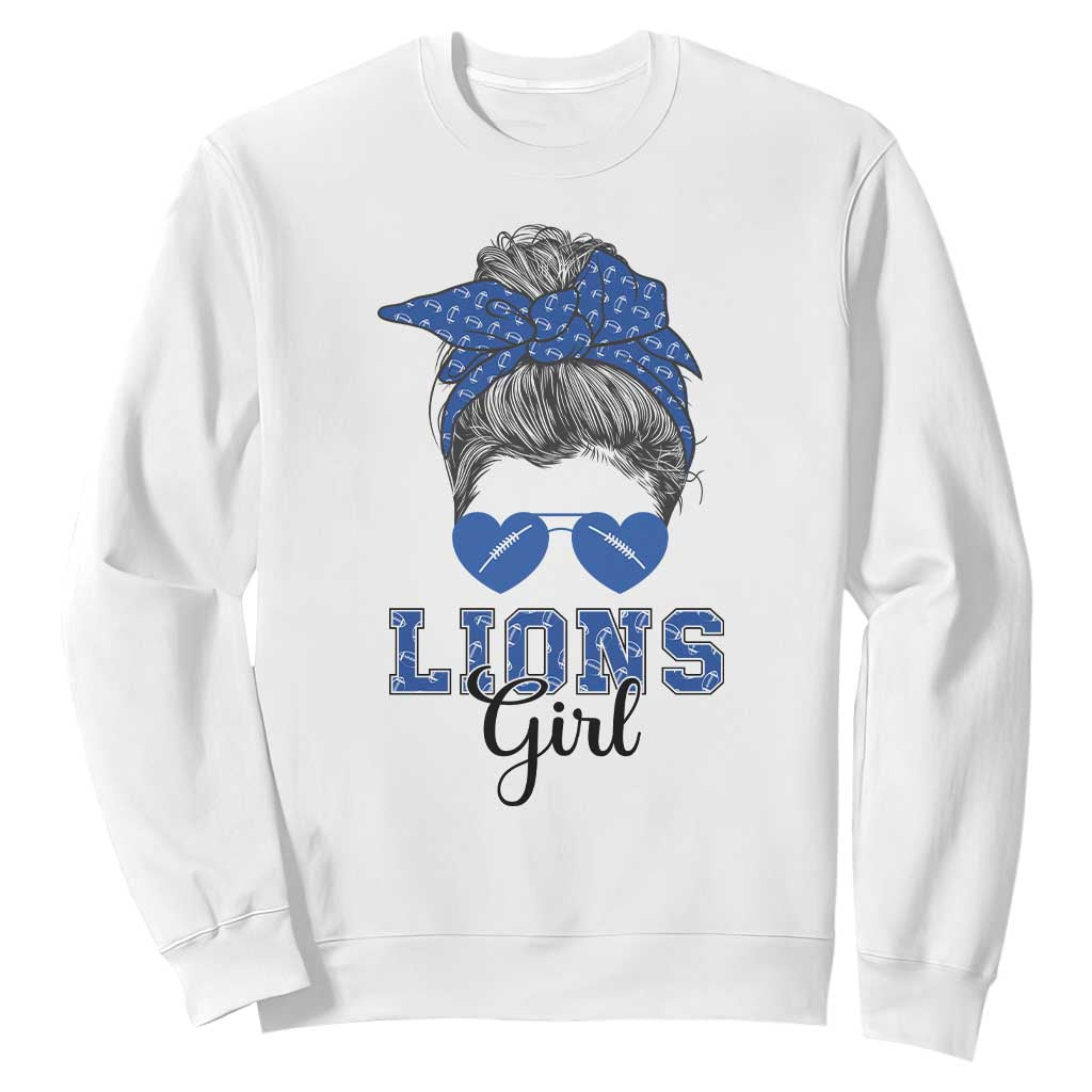 Lions Girl Messy Bun Sweatshirt Funny Sports Fan Team TS02 White Print Your Wear