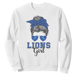 Lions Girl Messy Bun Sweatshirt Funny Sports Fan Team TS02 White Print Your Wear