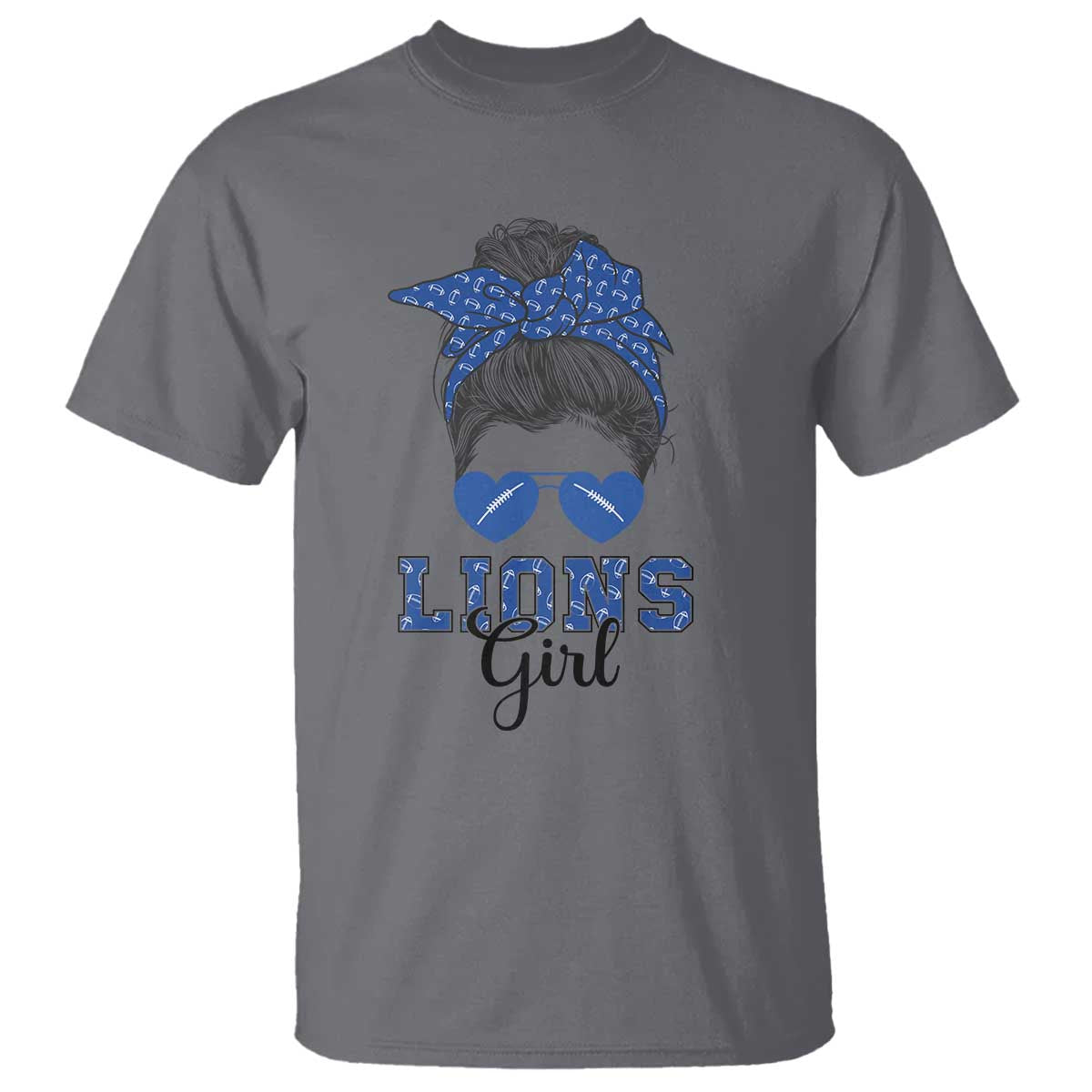 Lions Girl Messy Bun T Shirt Funny Sports Fan Team TS02 Charcoal Print Your Wear