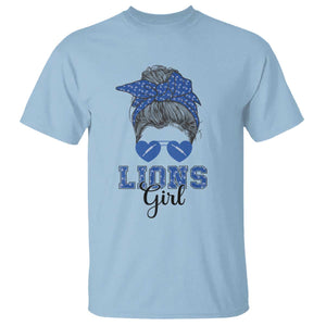 Lions Girl Messy Bun T Shirt Funny Sports Fan Team TS02 Light Blue Print Your Wear