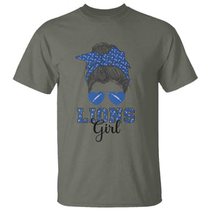 Lions Girl Messy Bun T Shirt Funny Sports Fan Team TS02 Military Green Print Your Wear