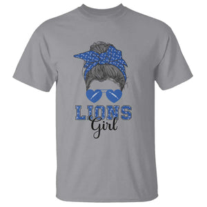 Lions Girl Messy Bun T Shirt Funny Sports Fan Team TS02 Sport Gray Print Your Wear