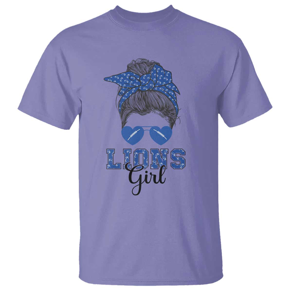 Lions Girl Messy Bun T Shirt Funny Sports Fan Team TS02 Violet Print Your Wear