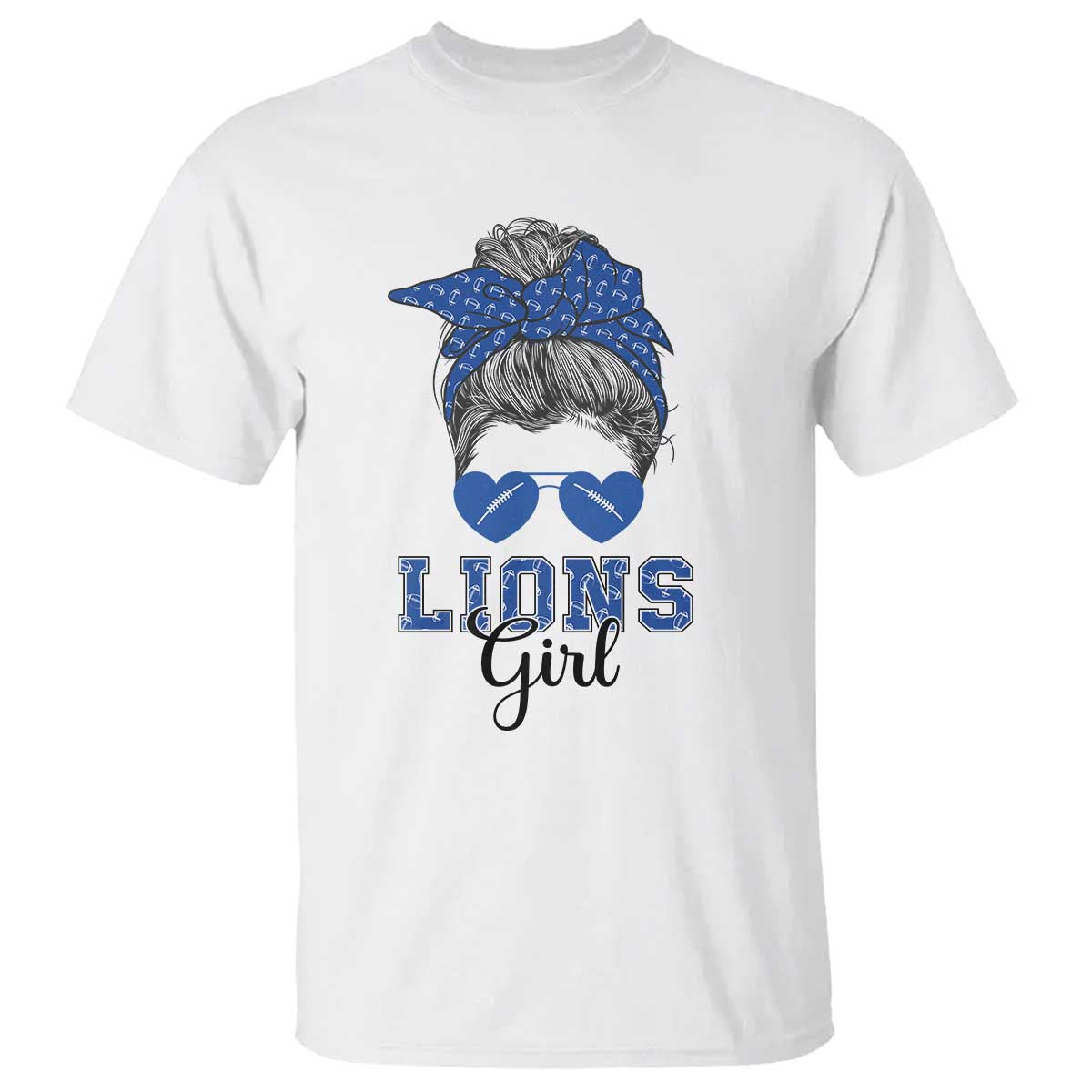 Lions Girl T Shirt Messy Bun Funny Sports Fan Team TS02 White Print Your Wear