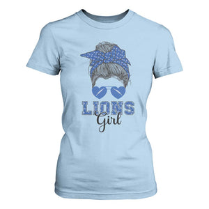 Lions Girl Messy Bun T Shirt For Women Funny Sports Fan Team TS02 Light Blue Print Your Wear