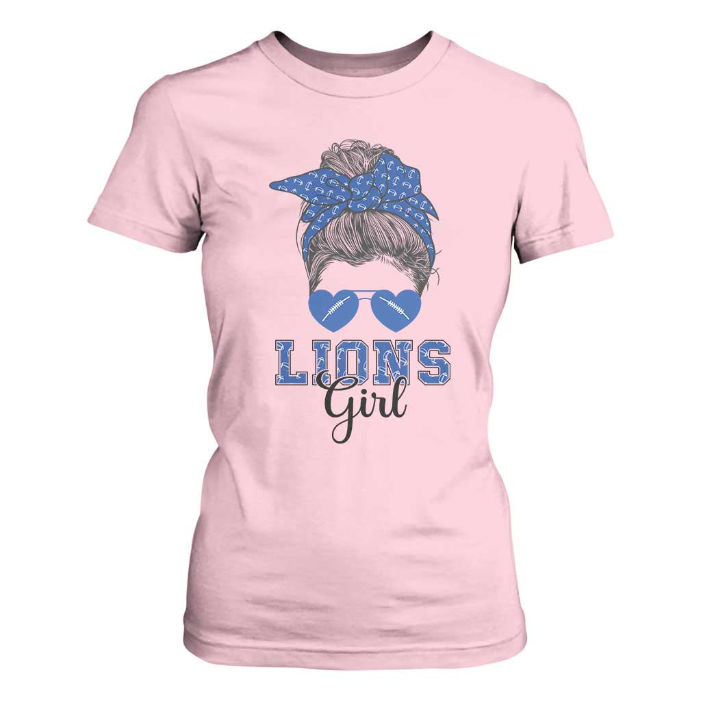 Lions Girl T Shirt For Women Messy Bun Funny Sports Fan Team TS02 Light Pink Print Your Wear