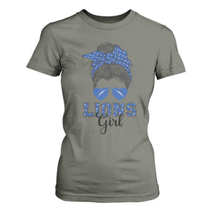 Lions Girl Messy Bun T Shirt For Women Funny Sports Fan Team TS02 Military Green Print Your Wear