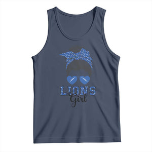 Lions Girl Messy Bun Tank Top Funny Sports Fan Team TS02 Navy Print Your Wear