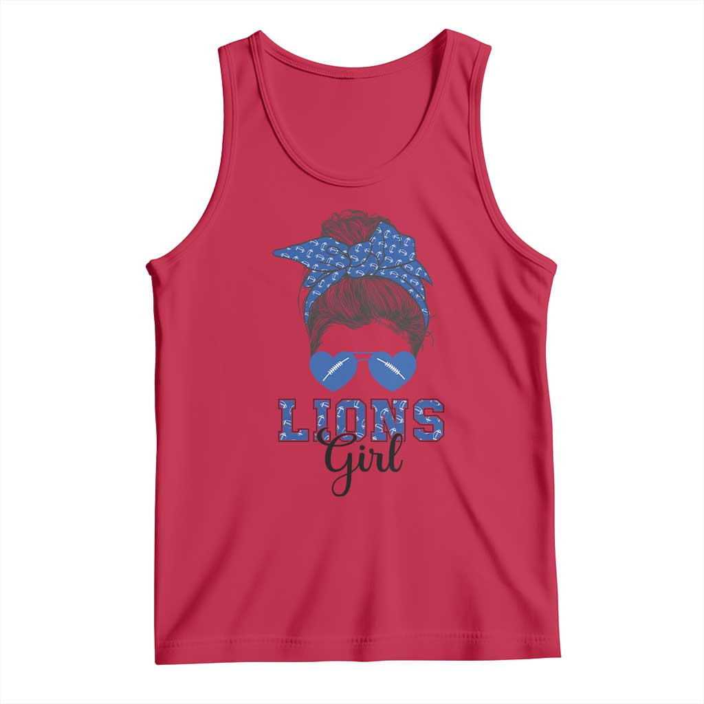 Lions Girl Messy Bun Tank Top Funny Sports Fan Team TS02 Red Print Your Wear