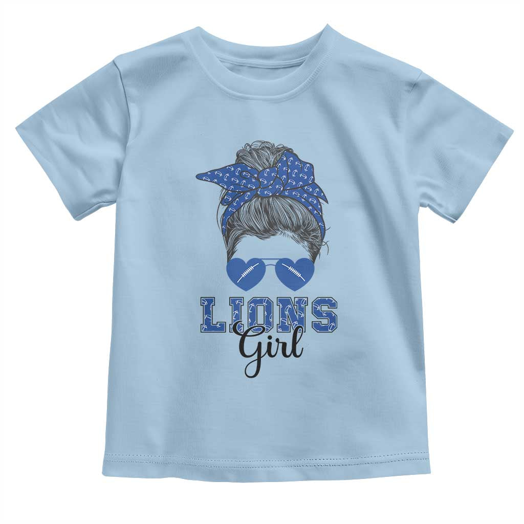 Lions Girl Messy Bun Toddler T Shirt Funny Sports Fan Team TS02 Light Blue Print Your Wear