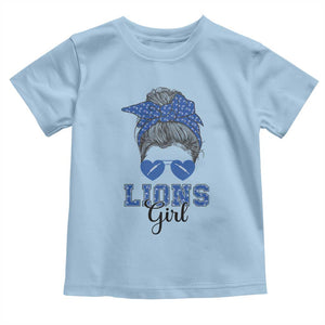 Lions Girl Messy Bun Toddler T Shirt Funny Sports Fan Team TS02 Light Blue Print Your Wear