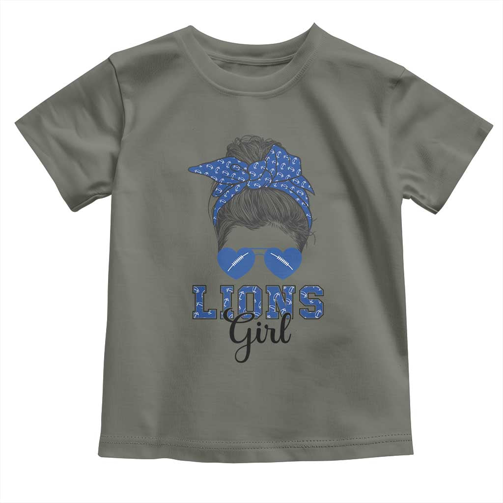 Lions Girl Messy Bun Toddler T Shirt Funny Sports Fan Team TS02 Military Green Print Your Wear