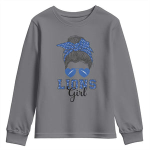 Lions Girl Youth Sweatshirt Messy Bun Funny Sports Fan Team TS02 Charcoal Print Your Wear