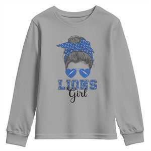 Lions Girl Youth Sweatshirt Messy Bun Funny Sports Fan Team TS02 Sport Gray Print Your Wear