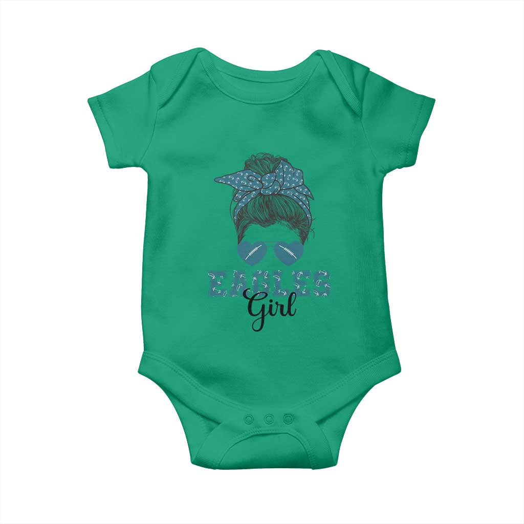 Eagles Girl Messy Bun Baby Onesie Funny Sports Fan Team TS02 Irish Green Print Your Wear