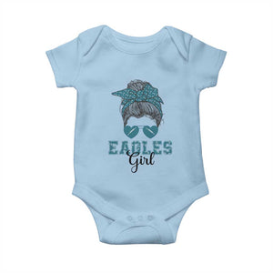 Eagles Girl Messy Bun Baby Onesie Funny Sports Fan Team TS02 Light Blue Print Your Wear