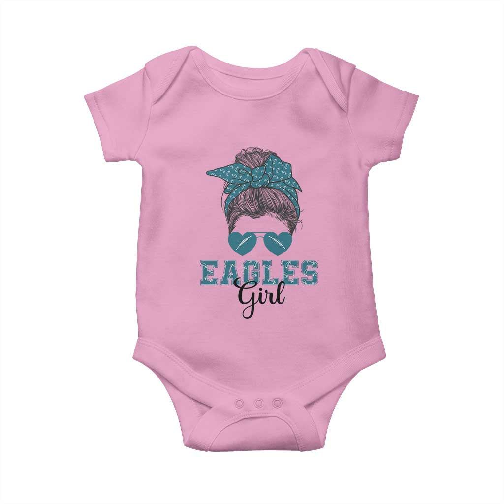 Eagles Girl Messy Bun Baby Onesie Funny Sports Fan Team TS02 Light Pink Print Your Wear