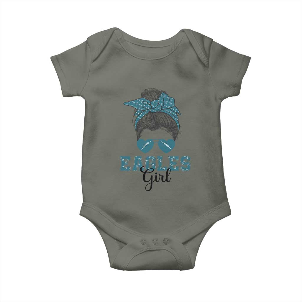 Eagles Girl Messy Bun Baby Onesie Funny Sports Fan Team TS02 Military Green Print Your Wear