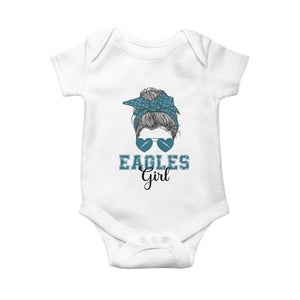 Eagles Girl Messy Bun Baby Onesie Funny Sports Fan Team TS02 White Print Your Wear