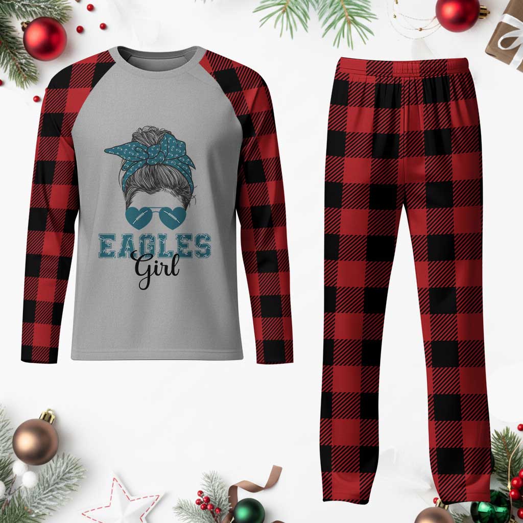 Eagles Girl Plaid Pajama Set Messy Bun Funny Sports Fan Team TS02 Buffalo Plaid Print Your Wear