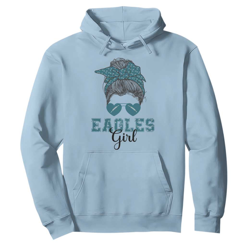 Eagles Girl Messy Bun Hoodie Funny Sports Fan Team TS02 Light Blue Print Your Wear