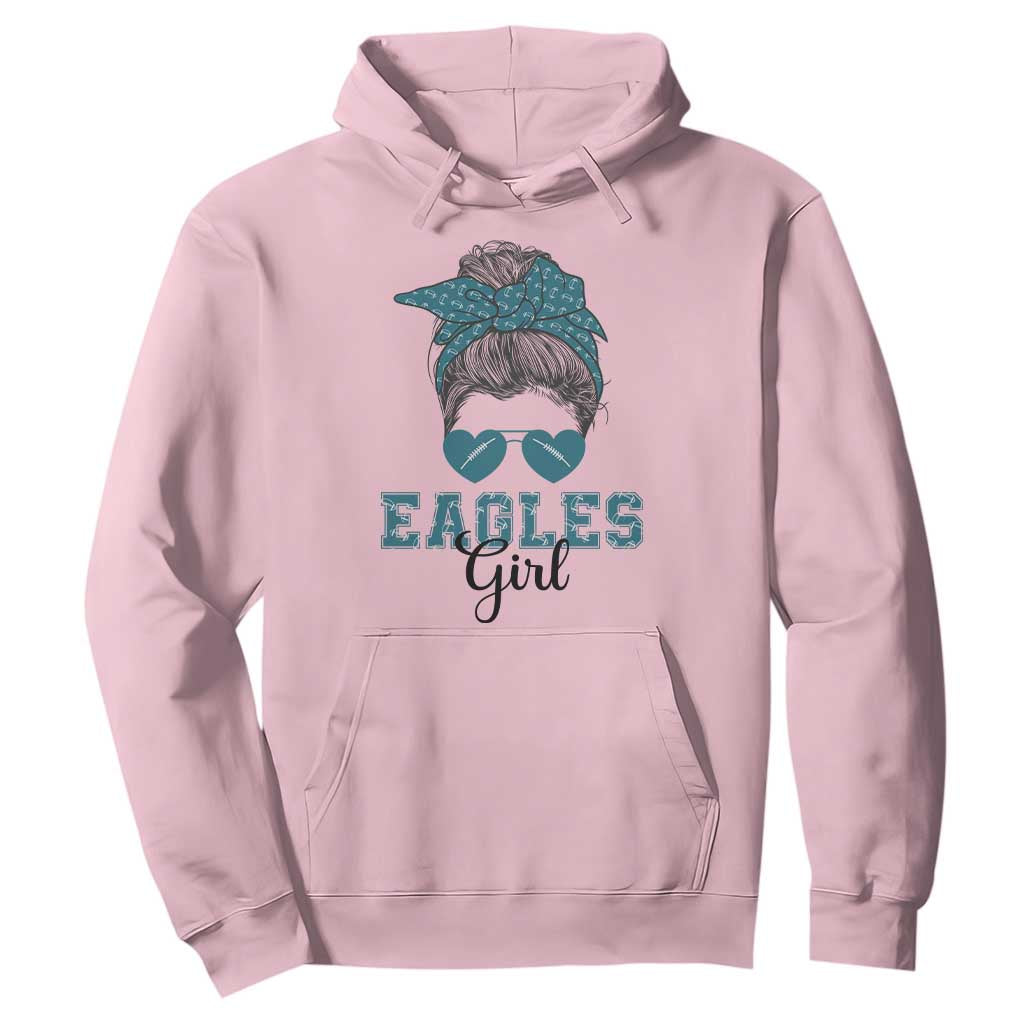 Eagles Girl Messy Bun Hoodie Funny Sports Fan Team TS02 Light Pink Print Your Wear