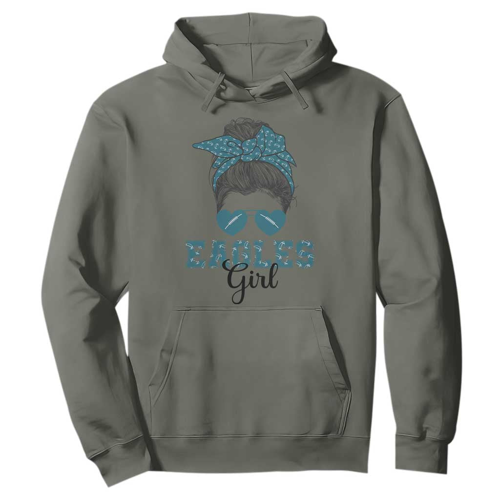 Eagles Girl Messy Bun Hoodie Funny Sports Fan Team TS02 Military Green Print Your Wear